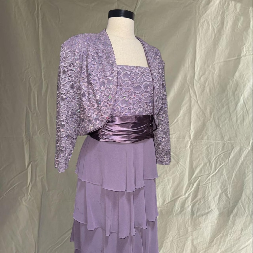 Vintage Lavender Ruffle Layered 2 piece Dress Set